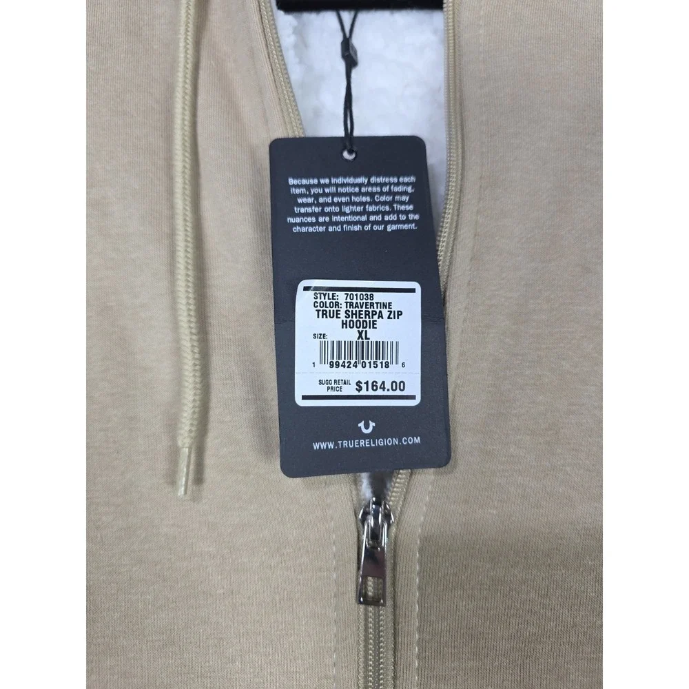 True‎ Religion Buddha Graphic Sherpa Fleece Hoodie Full Zip Hooded Sz XL NWT Tan